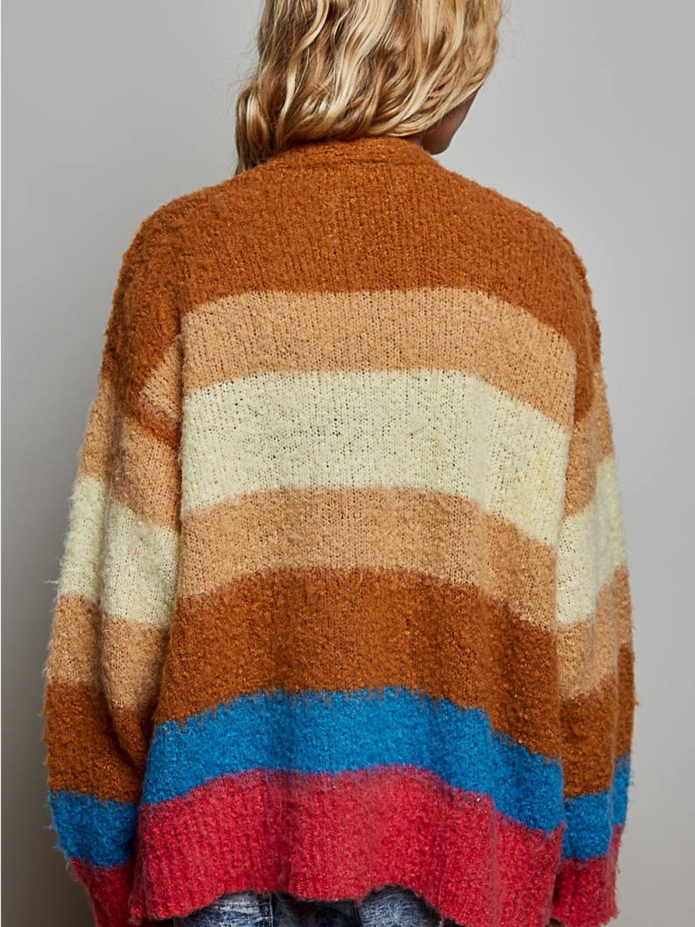 POL “ Malibu Sunset “ Striped Cardigan Sweater | Choco Multi - Picture 7 of 7